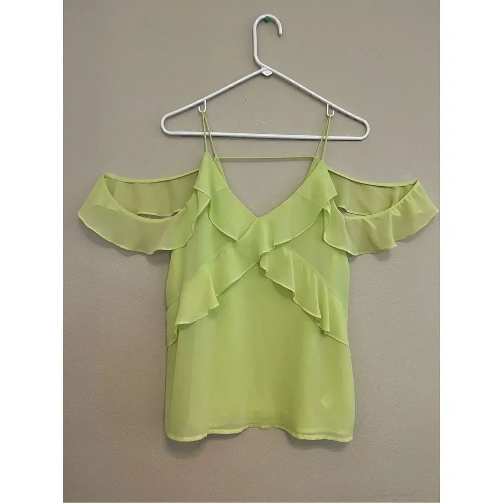 Naked Zebra Neon Yellow Green Cold Shoulder Ruffle Strappy Cami Top Small